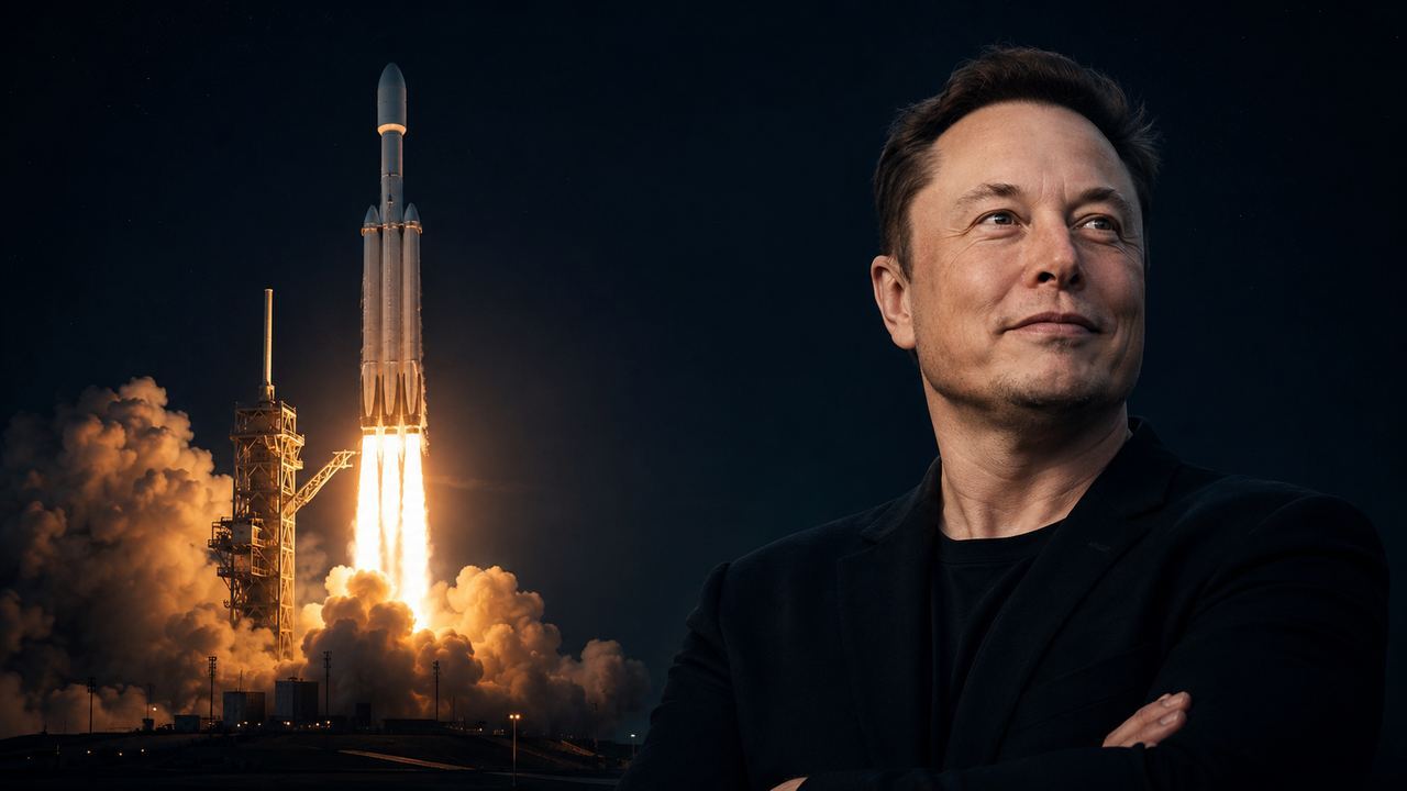 Elon Musk with SpaceX rocket launch