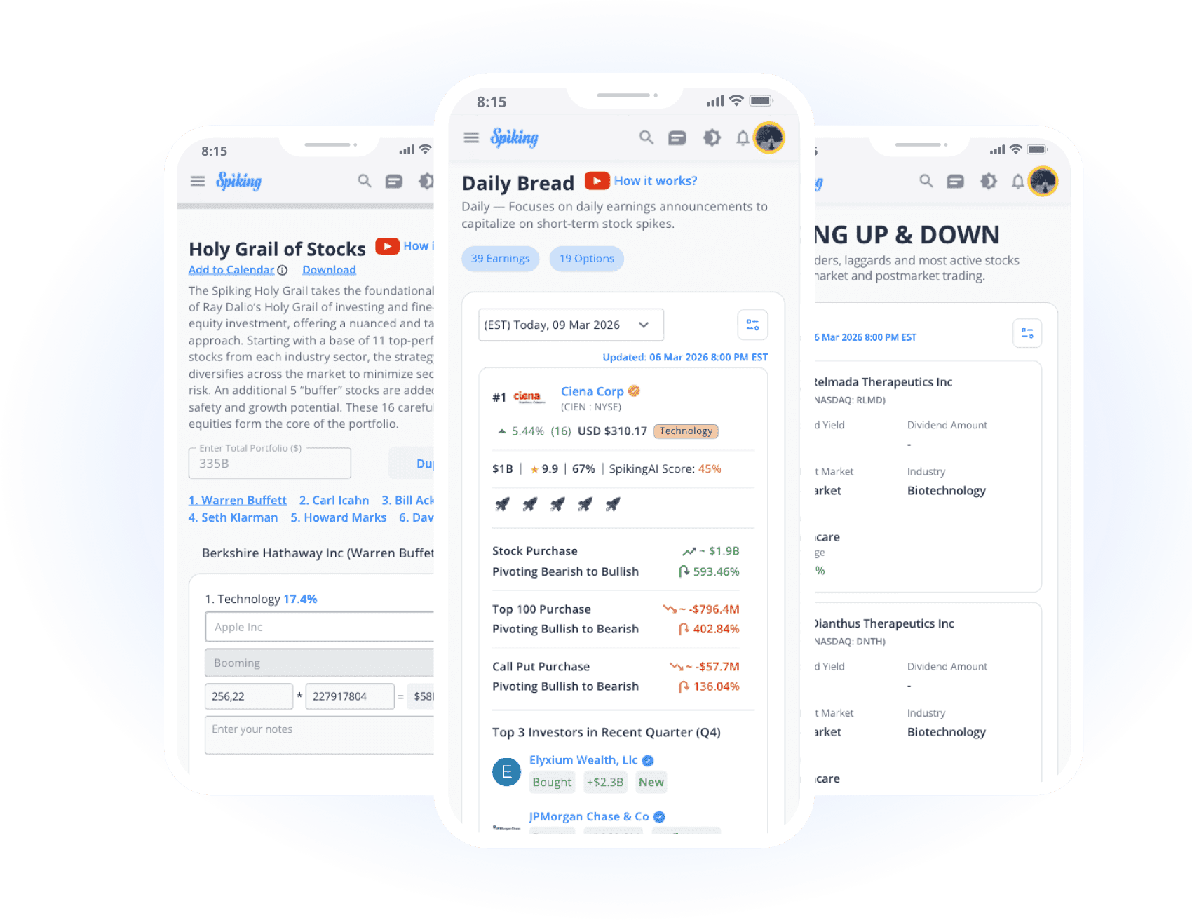 Spiking app on mobile — Holy Grail of Stocks, Daily Bread, and market insights